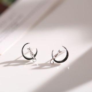 Moon Cat Stud Earring As Shown In Figure - One Size