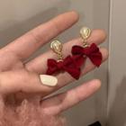 Faux Pearl Bow Drop Earring 1 Pair - Wine Red & Gold - One Size