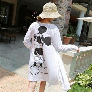 Open-front Mickey Mouse Print Cardigan