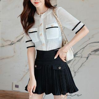 Set: Short-sleeve Cardigan + Mini A-line Skirt
