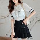 Set: Short-sleeve Cardigan + Mini A-line Skirt