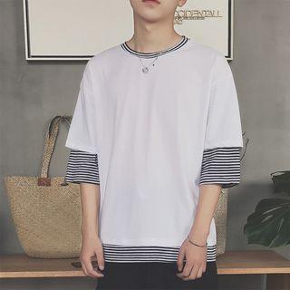 3/4-sleeve Striped Trim Top