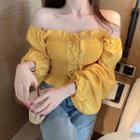 Long-sleeve Off-shoulder Smocked Lace-up Top