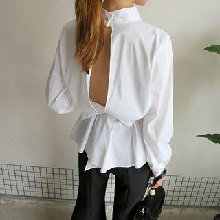 Mock-neck Open-back Top With Sash