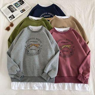 Mock Two-piece Printed Fleece Long-sleeve Sweatshirt