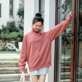 Mock Two Piece Plain Knit Long-sleeve Sweatshirt As Shown In Figure - One Size