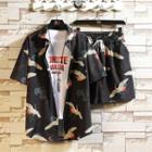 Set: Elbow-sleeve Graphic Hawaiian Shirt + Sweatshorts