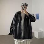 Faux Leather Button Hoodie