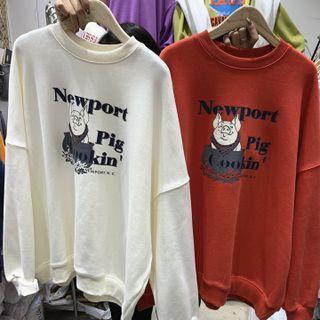 Lettering Cartoon Pig Print Sweatshirt