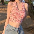 U-neck Halter Flower Print Top