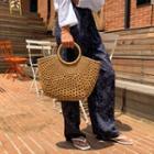 Circular-handle Rattan Tote Bag Beige - One Size