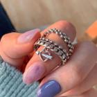 Layered Heart Charm Open Ring Silver - One Size