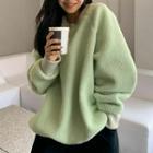 Round Neck Fleece Sweatshirt Apple Green - One Size