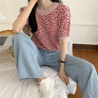 Print Leopard Short-sleeved Knit Top
