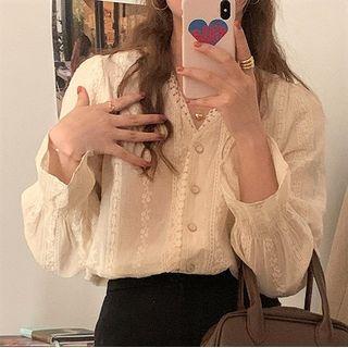 V-neck Lace Jacquard Blouse