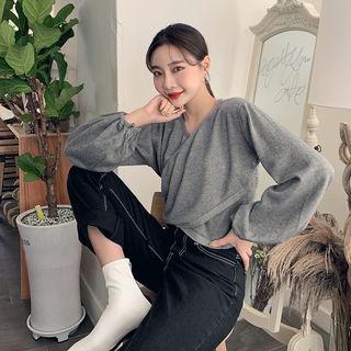 Balloon-sleeve Criss-cross Sweater