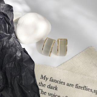 Faux Cat Eye Stone Alloy Open Hoop Earring 1 Pair - Gold - One Size