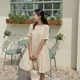 Round-neck Pleated Minidress