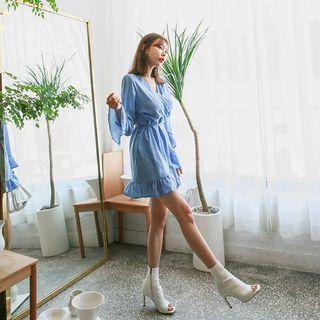 Frilled Dotted Surplice-wrap Mini Dress