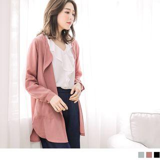 Open Front Pocket Chiffon Cardigan
