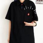 Short-sleeve Flower Print Embroidered Collared T-shirt