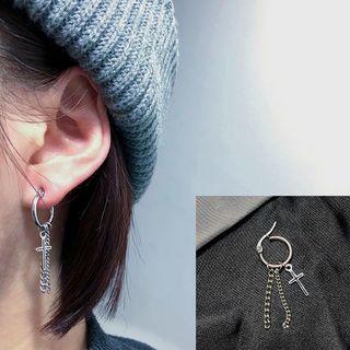 Cross Drop Hoop Earring