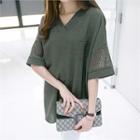 V-neck Perforated-sleeve T-shirt