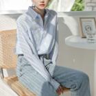 Plain Striped Long-sleeve Shirt As Shown In Figure - One Size