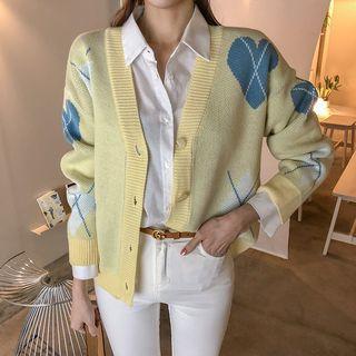 Heart Argyle Knit Cardigan