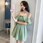 Ruffle Trim Cold Shoulder A-line Dress