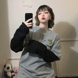 Mock Two-piece Long-sleeve Crocodile Embroidery T-shirt