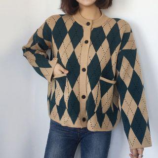Dual-pocket Argyle Cardigan
