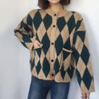 Dual-pocket Argyle Cardigan
