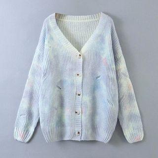 Tie-dye Print Knit Cardigan As Shown In Figure - One Size
