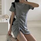 Drawstring Short-sleeve Mini A-line T-shirt Dress