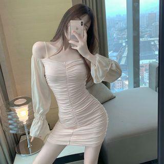 Cold-shoulder Ruched Sheath Dress Pink - One Size