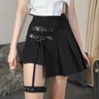 Asymmetrical Buckled Mini Pleated Skirt