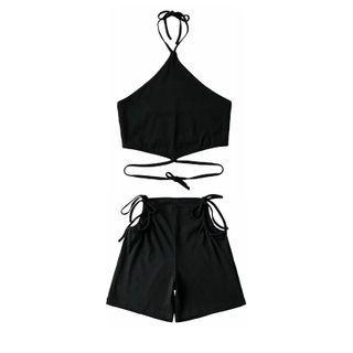 Set: Halter-neck Tie-waist Camisole Top + Shorts