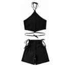 Set: Halter-neck Tie-waist Camisole Top + Shorts