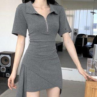 Short-sleeve Asymmetrical Zip Polo Dress