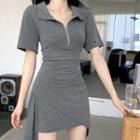 Short-sleeve Asymmetrical Zip Polo Dress