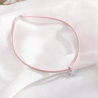 925 Sterling Silver Snowflake Pendant Choker Silver Snowflake - Pink - One Size