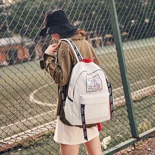 Lettering Strap Printed Canvas Backpack