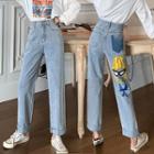 Printed High-waist Wide-leg Jeans