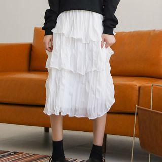 Midi Ruched Layered Skirt