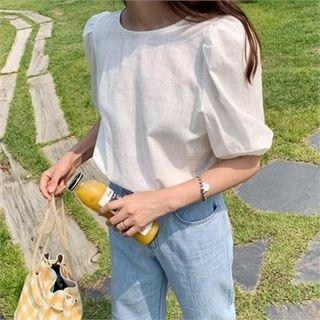 Puff-sleeve Linen Blend Top Ivory - One Size