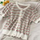 Short-sleeve Floral Jacquard Knit Top White - One Size