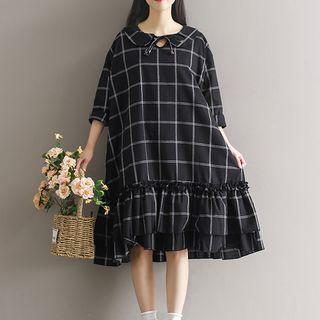 Peter Pan Collar Check Midi Dress