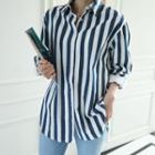 Striped Cotton Shirt Navy Blue - One Size
