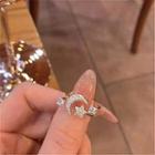 Rhinestone Crescent Open Ring 1 Pc- Gold - One Size